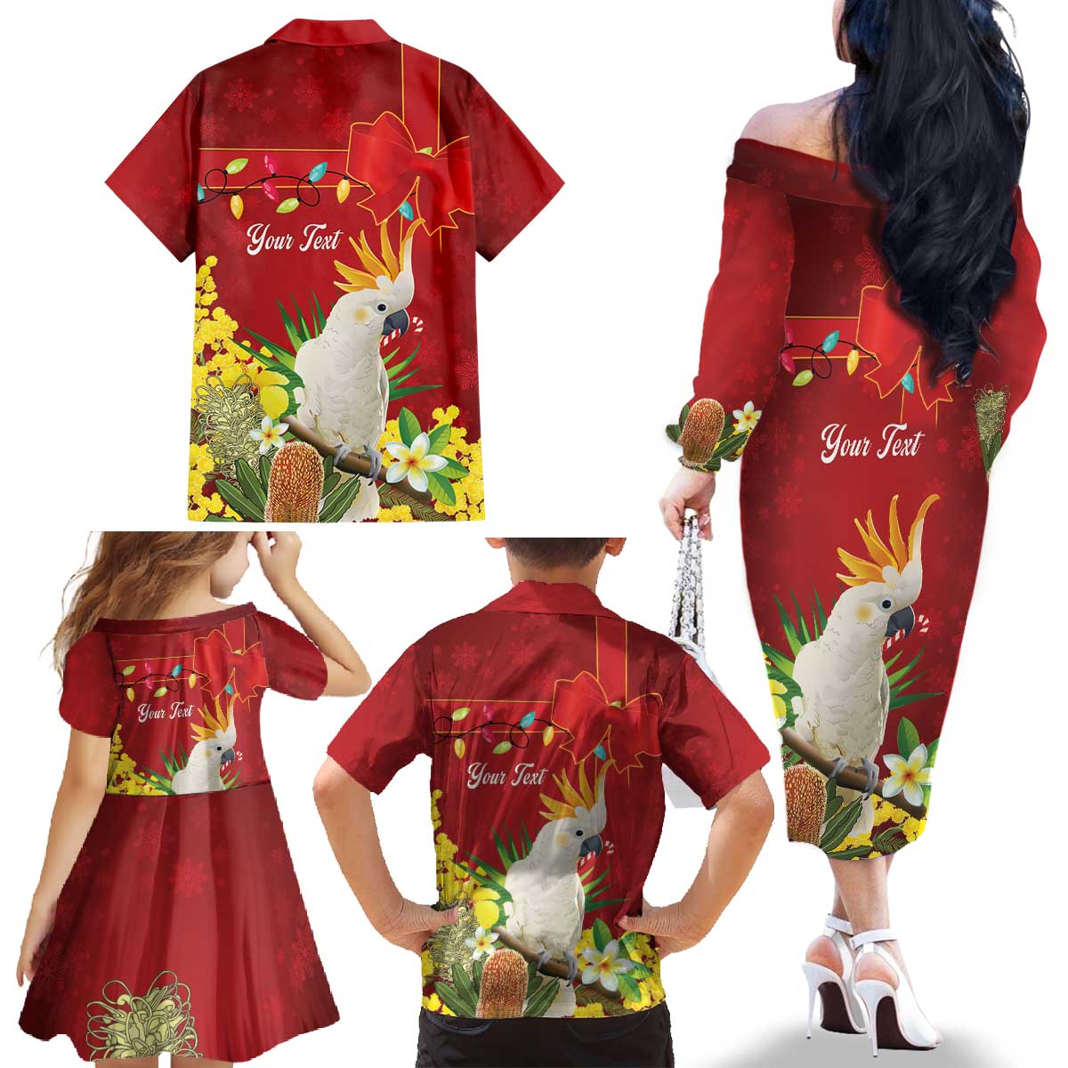 Personalised Australia Sulphur-crested Cockatoo Christmas Family Matching Off The Shoulder Long Sleeve Dress and Hawaiian Shirt Aussie Native Flowers Merry Xmas - Aussie Hoodie