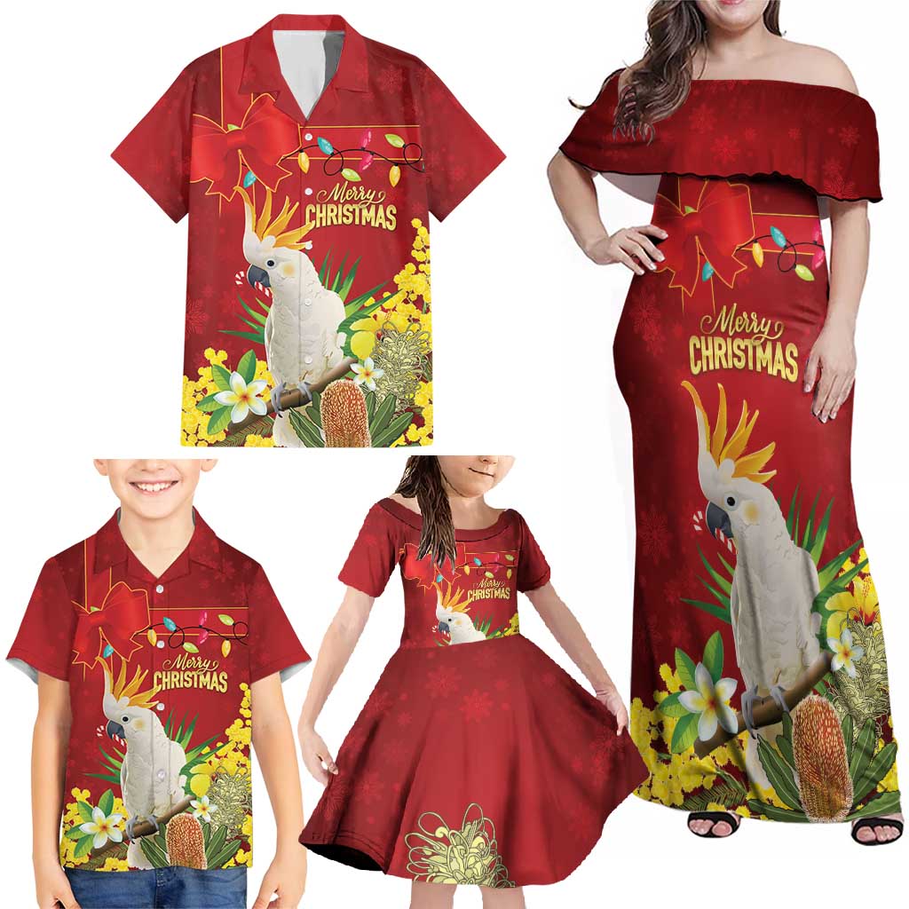 Personalised Australia Sulphur-crested Cockatoo Christmas Family Matching Off Shoulder Maxi Dress and Hawaiian Shirt Aussie Native Flowers Merry Xmas - Aussie Hoodie