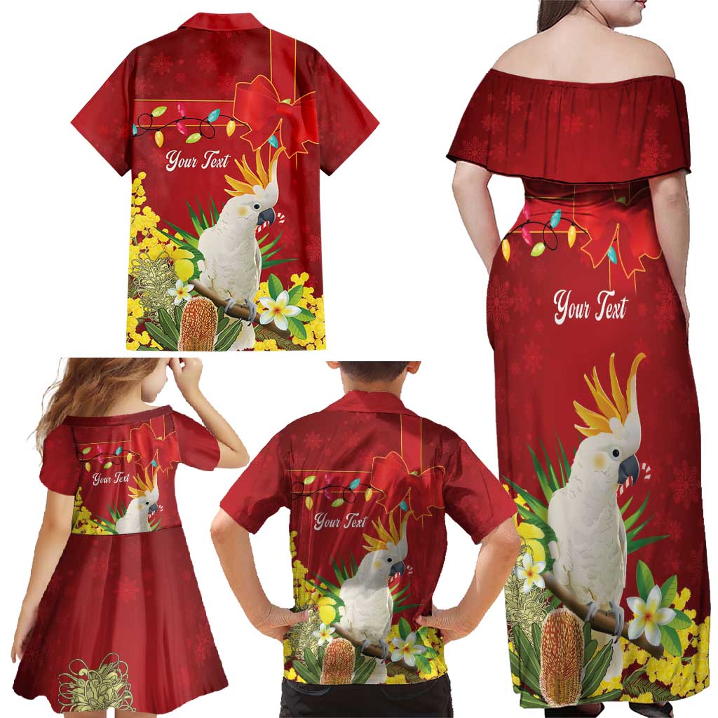 Personalised Australia Sulphur-crested Cockatoo Christmas Family Matching Off Shoulder Maxi Dress and Hawaiian Shirt Aussie Native Flowers Merry Xmas - Aussie Hoodie