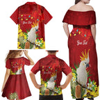 Personalised Australia Sulphur-crested Cockatoo Christmas Family Matching Off Shoulder Maxi Dress and Hawaiian Shirt Aussie Native Flowers Merry Xmas - Aussie Hoodie