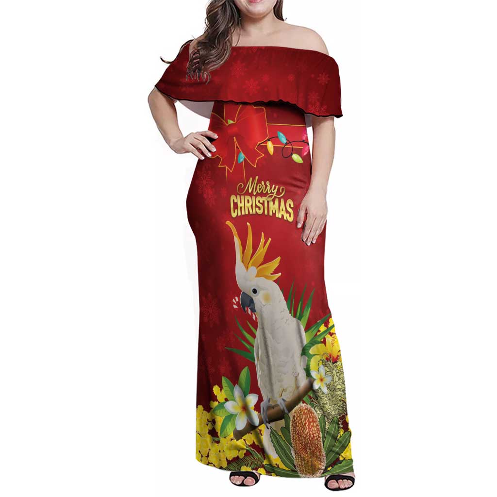 Personalised Australia Sulphur-crested Cockatoo Christmas Family Matching Off Shoulder Maxi Dress and Hawaiian Shirt Aussie Native Flowers Merry Xmas - Aussie Hoodie