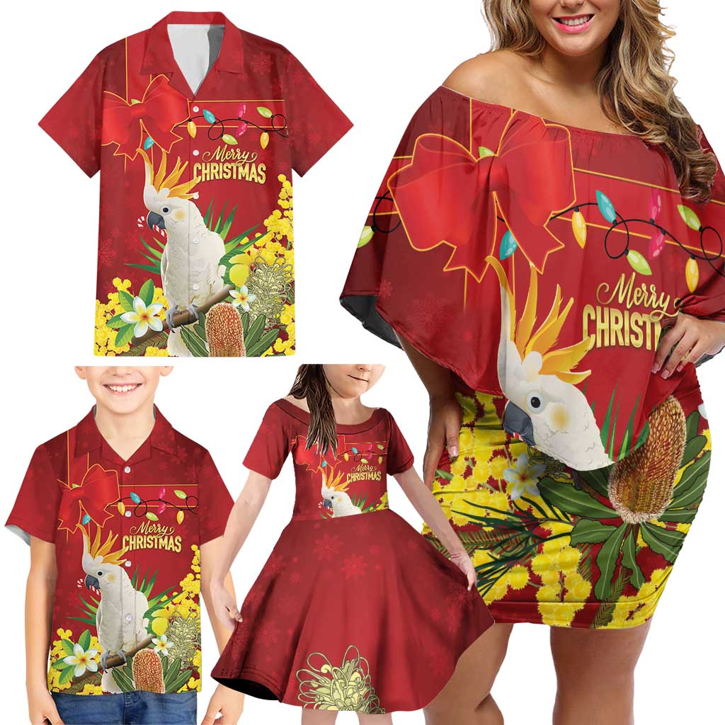 Personalised Australia Sulphur-crested Cockatoo Christmas Family Matching Off Shoulder Short Dress and Hawaiian Shirt Aussie Native Flowers Merry Xmas - Aussie Hoodie