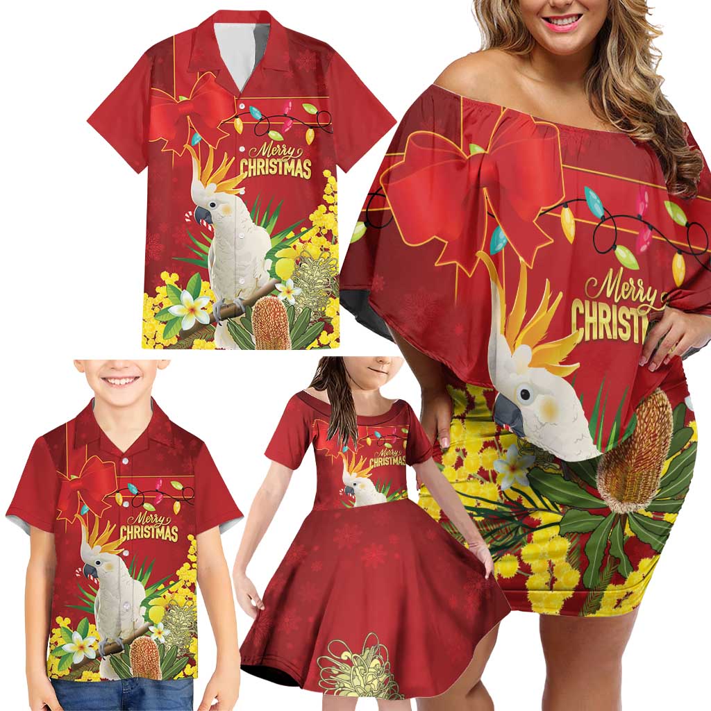 Personalised Australia Sulphur-crested Cockatoo Christmas Family Matching Off Shoulder Short Dress and Hawaiian Shirt Aussie Native Flowers Merry Xmas - Aussie Hoodie