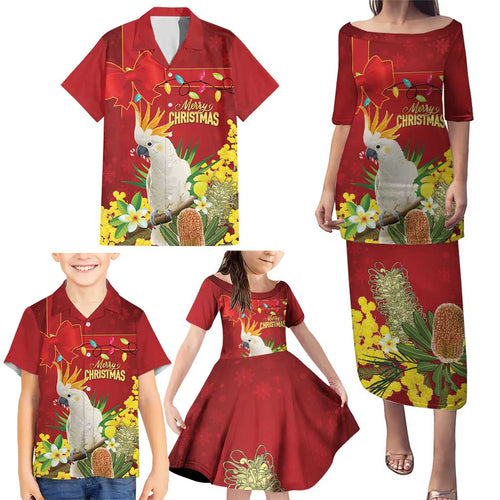 Personalised Australia Sulphur-crested Cockatoo Christmas Family Matching Puletasi and Hawaiian Shirt Aussie Native Flowers Merry Xmas - Aussie Hoodie