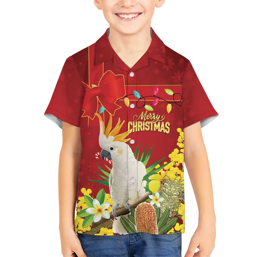 Personalised Australia Sulphur-crested Cockatoo Christmas Family Matching Puletasi and Hawaiian Shirt Aussie Native Flowers Merry Xmas - Aussie Hoodie