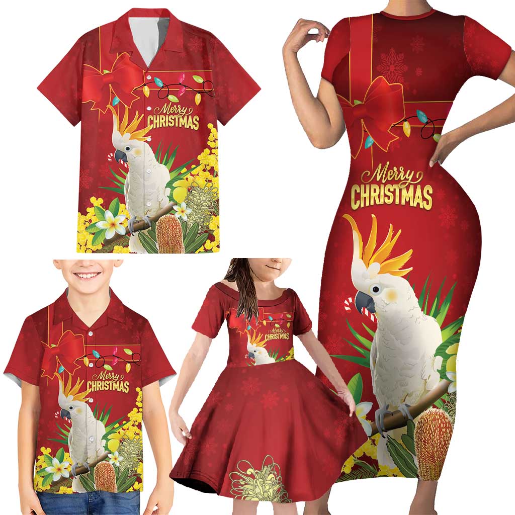 Personalised Australia Sulphur-crested Cockatoo Christmas Family Matching Short Sleeve Bodycon Dress and Hawaiian Shirt Aussie Native Flowers Merry Xmas - Aussie Hoodie