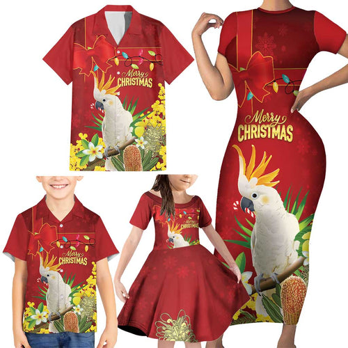 Personalised Australia Sulphur-crested Cockatoo Christmas Family Matching Short Sleeve Bodycon Dress and Hawaiian Shirt Aussie Native Flowers Merry Xmas - Aussie Hoodie