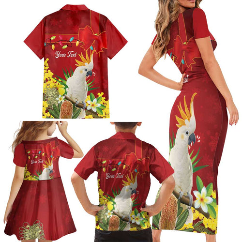 Personalised Australia Sulphur-crested Cockatoo Christmas Family Matching Short Sleeve Bodycon Dress and Hawaiian Shirt Aussie Native Flowers Merry Xmas - Aussie Hoodie
