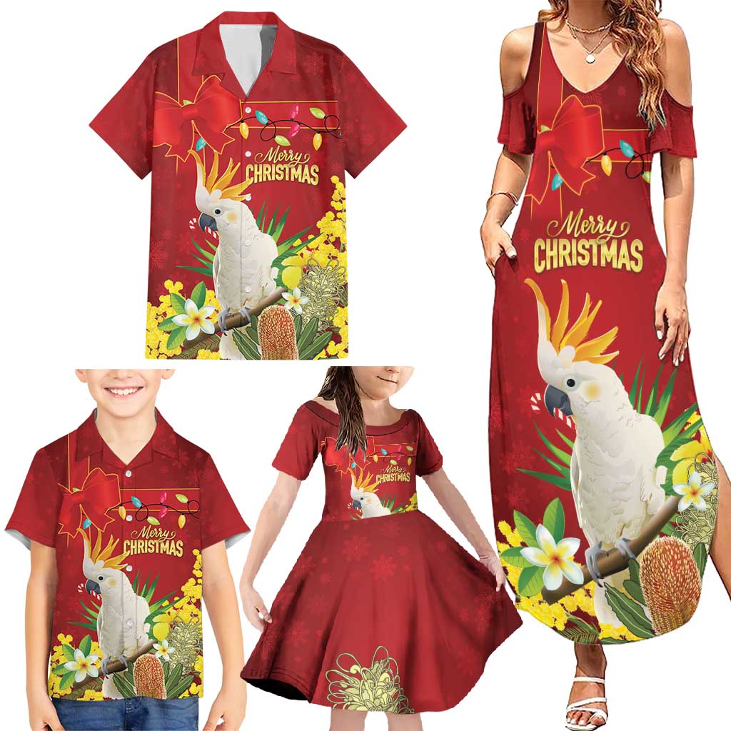Personalised Australia Sulphur-crested Cockatoo Christmas Family Matching Summer Maxi Dress and Hawaiian Shirt Aussie Native Flowers Merry Xmas - Aussie Hoodie