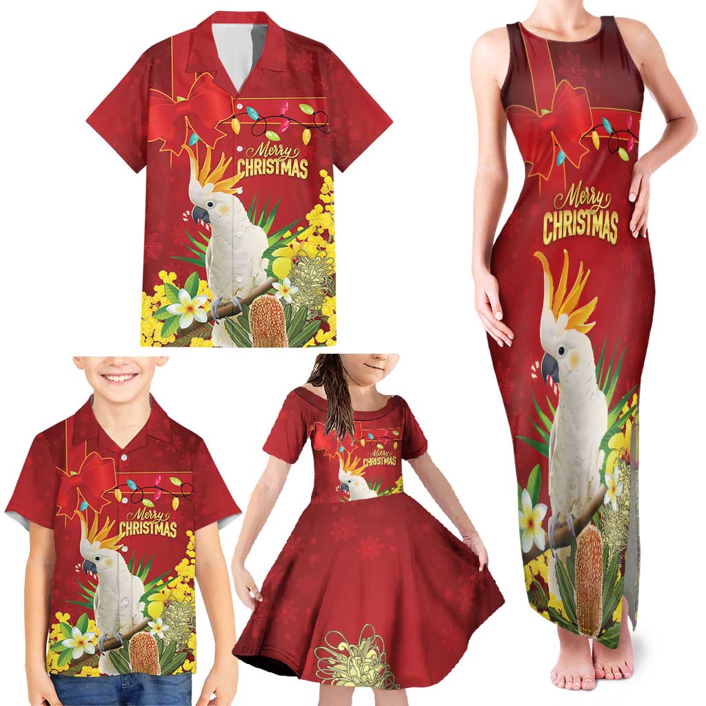 Personalised Australia Sulphur-crested Cockatoo Christmas Family Matching Tank Maxi Dress and Hawaiian Shirt Aussie Native Flowers Merry Xmas - Aussie Hoodie