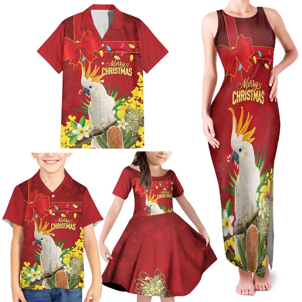 Personalised Australia Sulphur-crested Cockatoo Christmas Family Matching Tank Maxi Dress and Hawaiian Shirt Aussie Native Flowers Merry Xmas - Aussie Hoodie