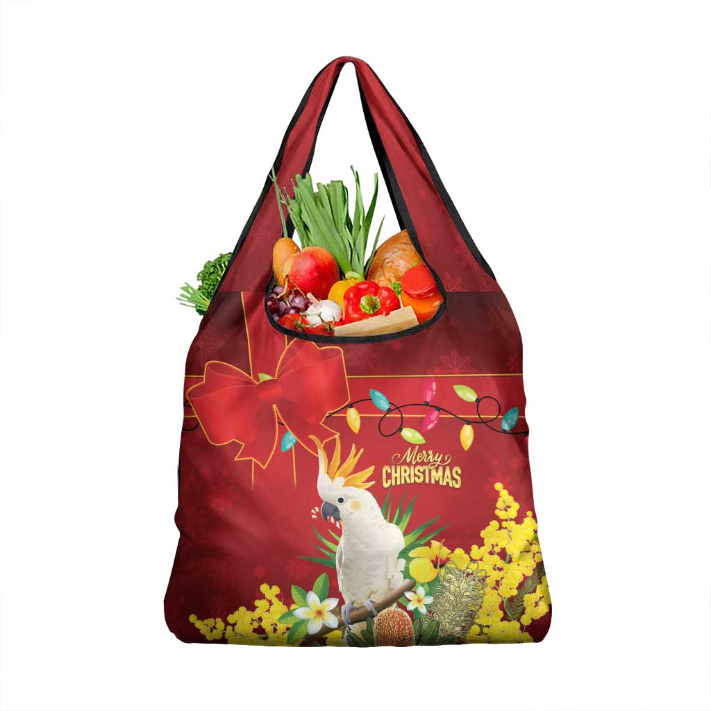 Australia Sulphur-crested Cockatoo Christmas Grocery Bag Aussie Native Flowers Merry Xmas - Aussie Hoodie