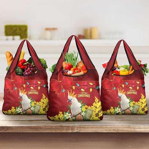 Australia Sulphur-crested Cockatoo Christmas Grocery Bag Aussie Native Flowers Merry Xmas - Aussie Hoodie