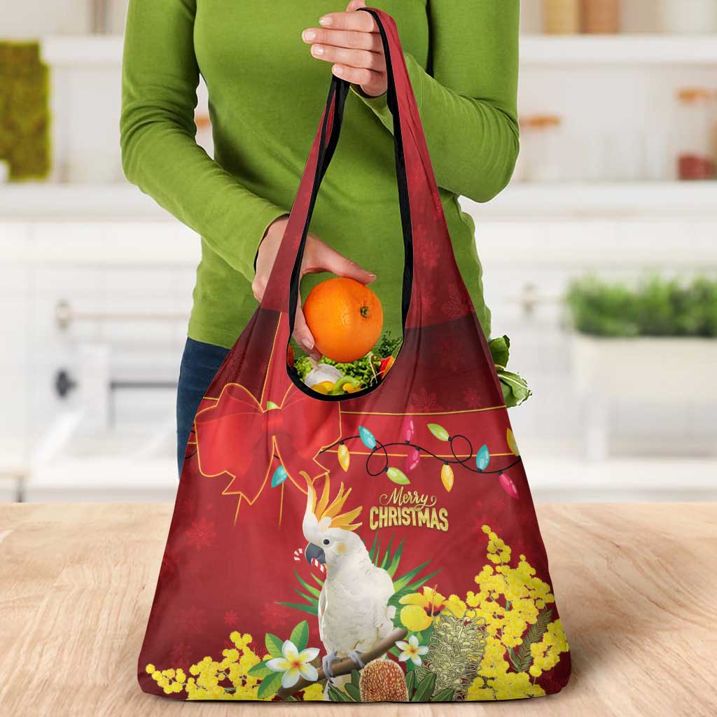 Australia Sulphur-crested Cockatoo Christmas Grocery Bag Aussie Native Flowers Merry Xmas - Aussie Hoodie