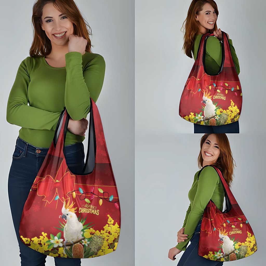 Australia Sulphur-crested Cockatoo Christmas Grocery Bag Aussie Native Flowers Merry Xmas - Aussie Hoodie