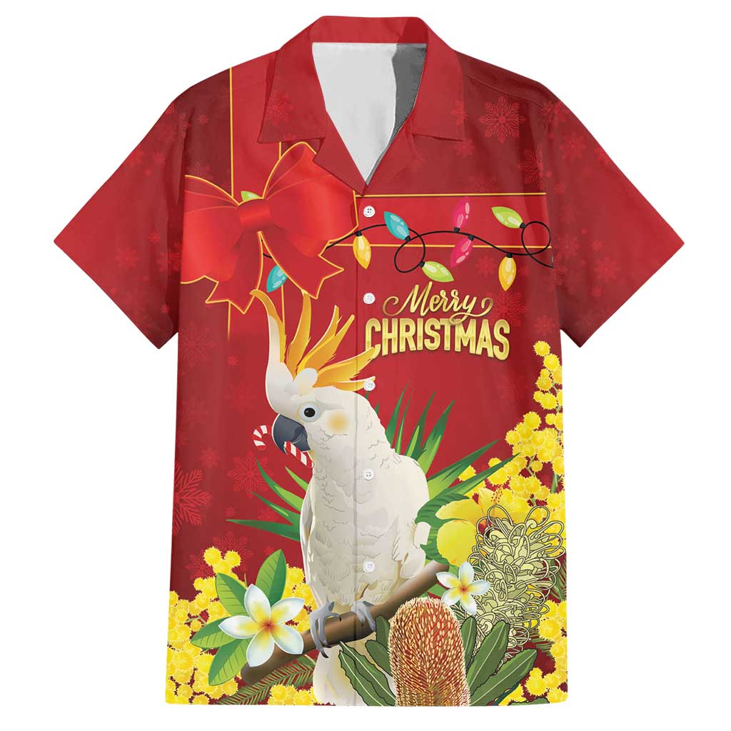 Personalised Australia Sulphur-crested Cockatoo Christmas Hawaiian Shirt Aussie Native Flowers Merry Xmas - Aussie Hoodie