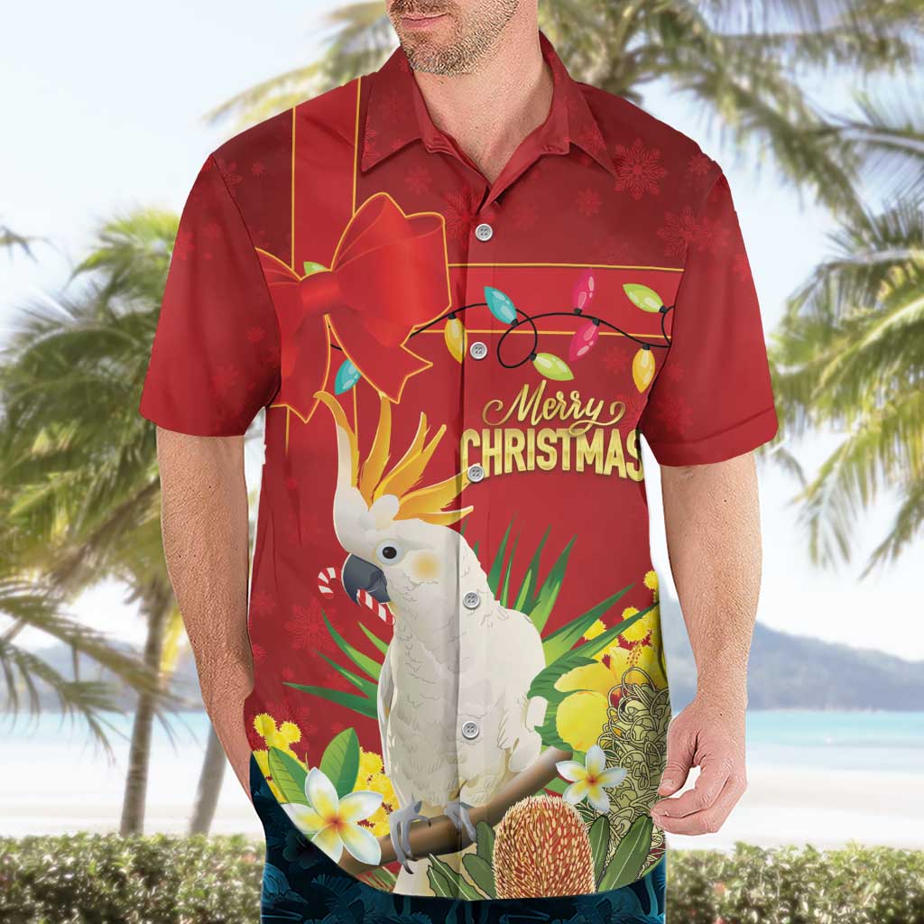 Personalised Australia Sulphur-crested Cockatoo Christmas Hawaiian Shirt Aussie Native Flowers Merry Xmas - Aussie Hoodie
