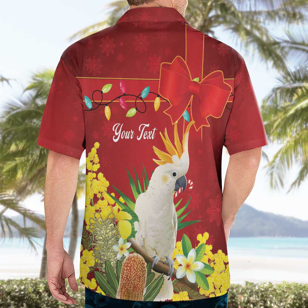 Personalised Australia Sulphur-crested Cockatoo Christmas Hawaiian Shirt Aussie Native Flowers Merry Xmas - Aussie Hoodie