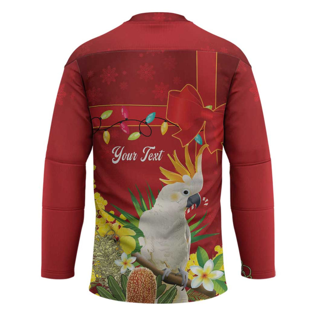 Personalised Australia Sulphur-crested Cockatoo Christmas Hockey Jersey Aussie Native Flowers Merry Xmas - Aussie Hoodie