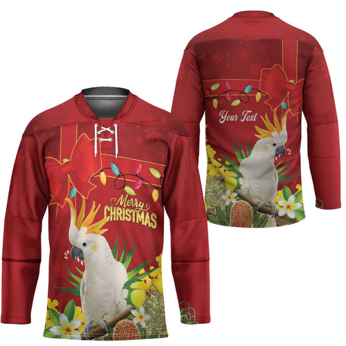 Personalised Australia Sulphur-crested Cockatoo Christmas Hockey Jersey Aussie Native Flowers Merry Xmas - Aussie Hoodie