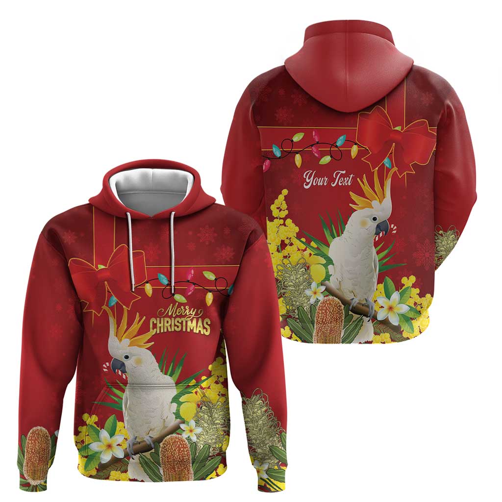 Personalised Australia Sulphur-crested Cockatoo Christmas Hoodie Aussie Native Flowers Merry Xmas - Aussie Hoodie