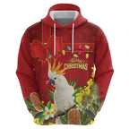 Personalised Australia Sulphur-crested Cockatoo Christmas Hoodie Aussie Native Flowers Merry Xmas - Aussie Hoodie