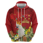 Personalised Australia Sulphur-crested Cockatoo Christmas Hoodie Aussie Native Flowers Merry Xmas - Aussie Hoodie