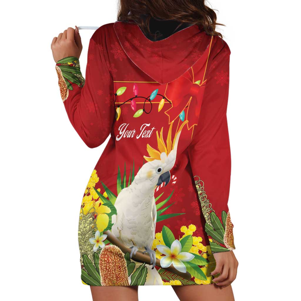 Personalised Australia Sulphur-crested Cockatoo Christmas Hoodie Dress Aussie Native Flowers Merry Xmas - Aussie Hoodie