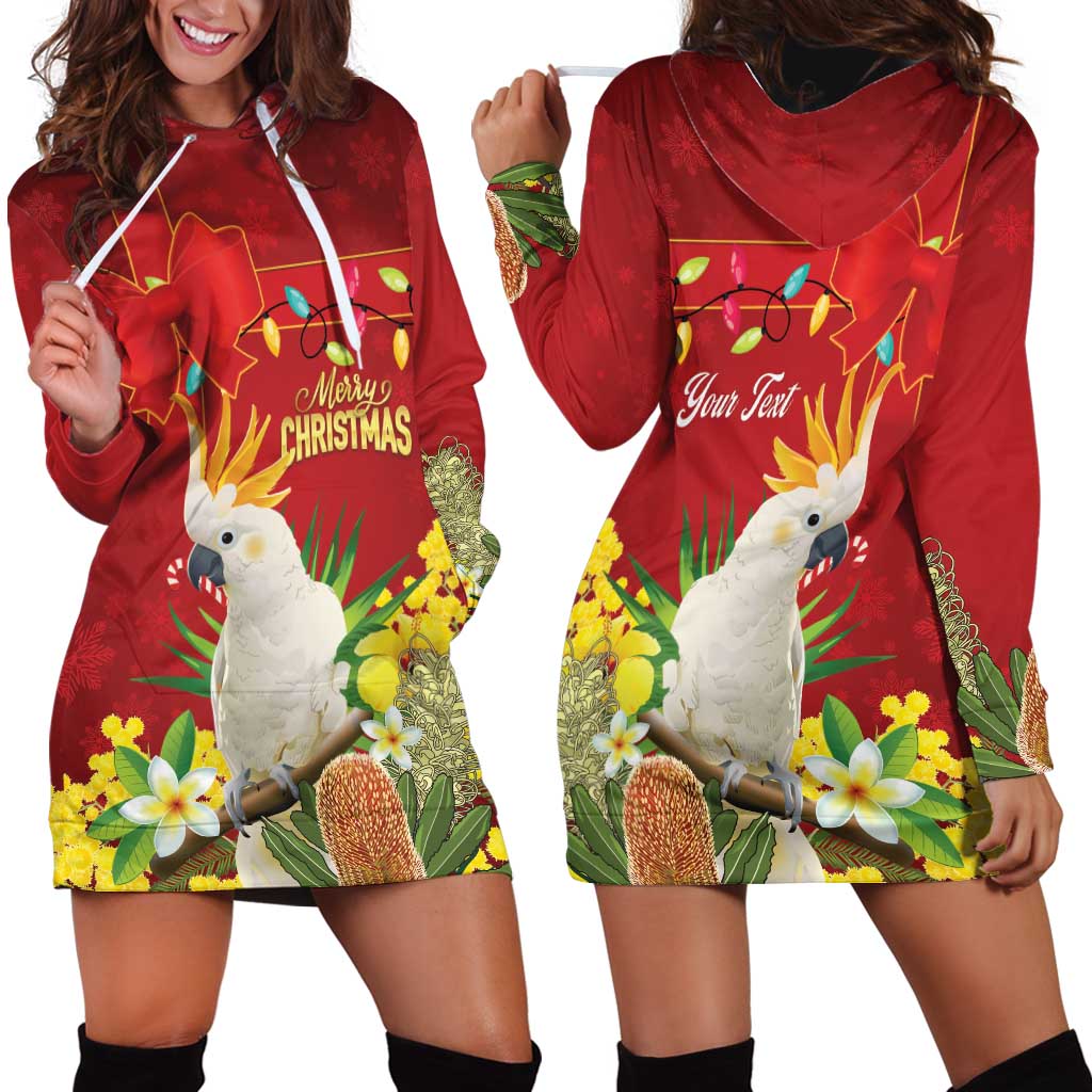 Personalised Australia Sulphur-crested Cockatoo Christmas Hoodie Dress Aussie Native Flowers Merry Xmas - Aussie Hoodie