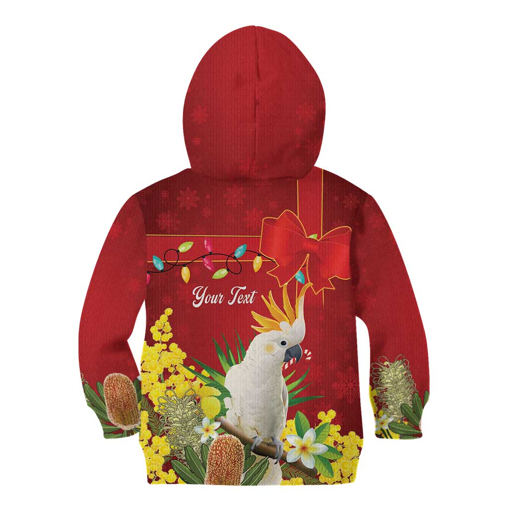Personalised Australia Sulphur-crested Cockatoo Christmas Kid Hoodie Aussie Native Flowers Merry Xmas - Aussie Hoodie