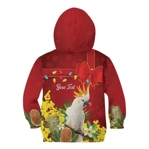 Personalised Australia Sulphur-crested Cockatoo Christmas Kid Hoodie Aussie Native Flowers Merry Xmas - Aussie Hoodie