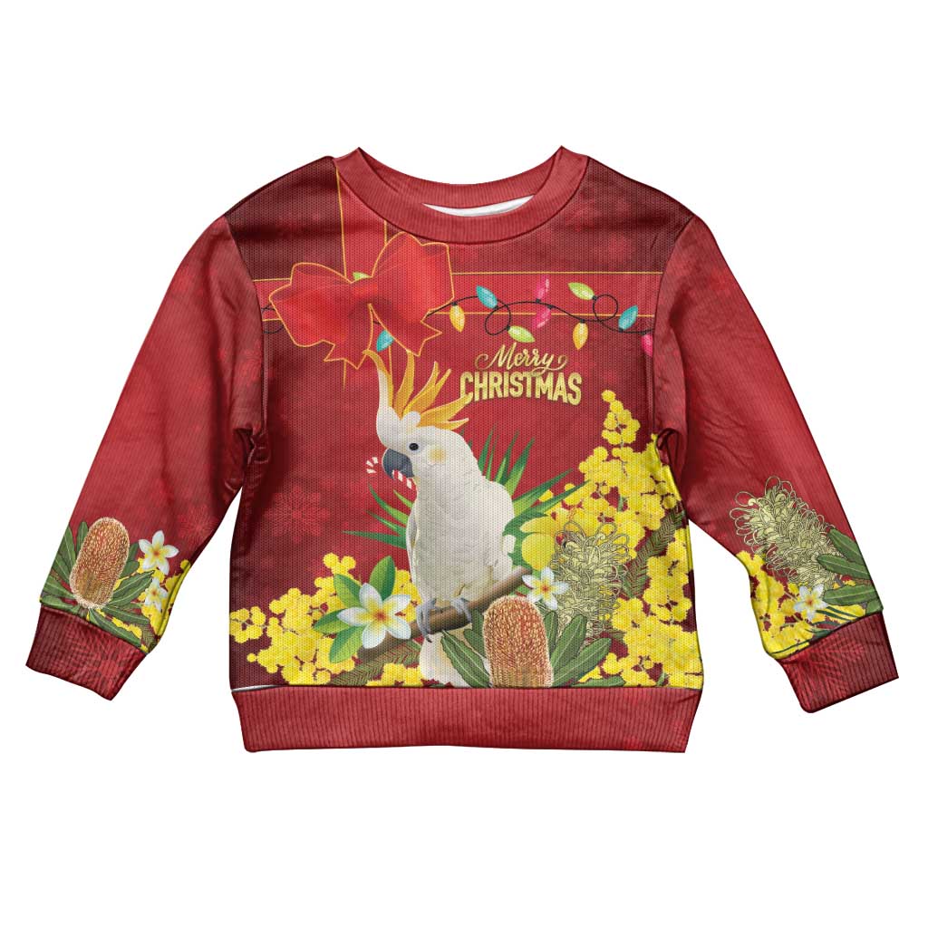 Personalised Australia Sulphur-crested Cockatoo Christmas Kid Ugly Christmas Sweater Aussie Native Flowers Merry Xmas - Aussie Hoodie