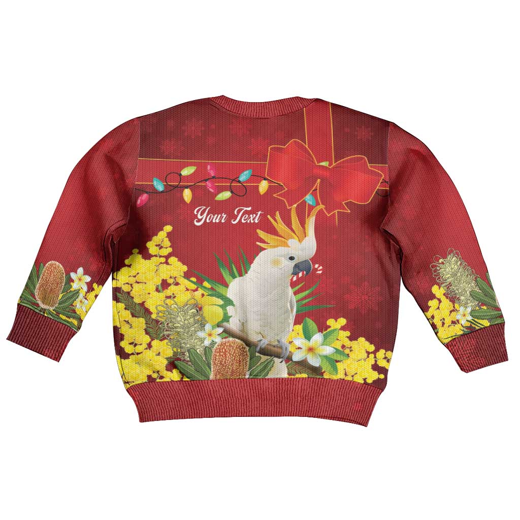 Personalised Australia Sulphur-crested Cockatoo Christmas Kid Ugly Christmas Sweater Aussie Native Flowers Merry Xmas - Aussie Hoodie
