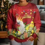 Personalised Australia Sulphur-crested Cockatoo Christmas Kid Ugly Christmas Sweater Aussie Native Flowers Merry Xmas - Aussie Hoodie