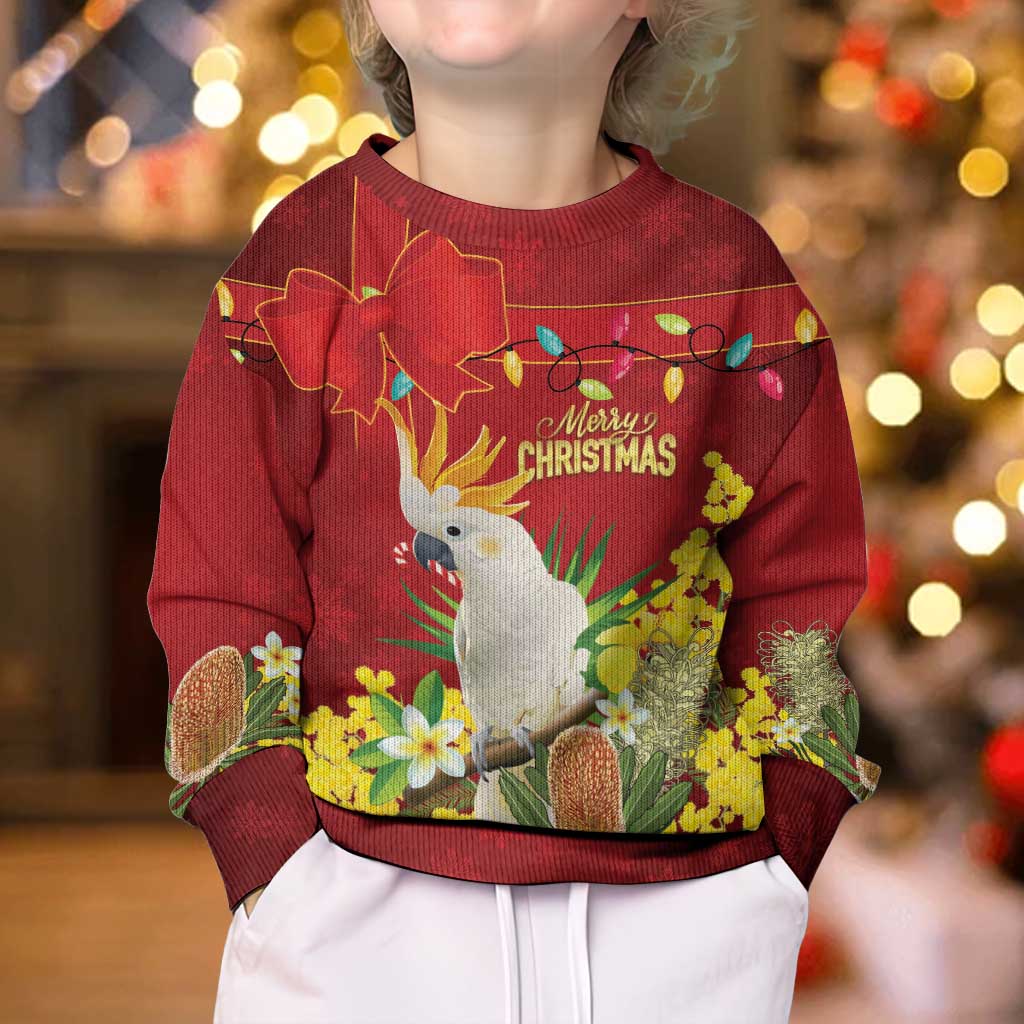 Personalised Australia Sulphur-crested Cockatoo Christmas Kid Ugly Christmas Sweater Aussie Native Flowers Merry Xmas - Aussie Hoodie