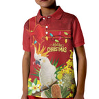 Personalised Australia Sulphur-crested Cockatoo Christmas Kid Polo Shirt Aussie Native Flowers Merry Xmas - Aussie Hoodie