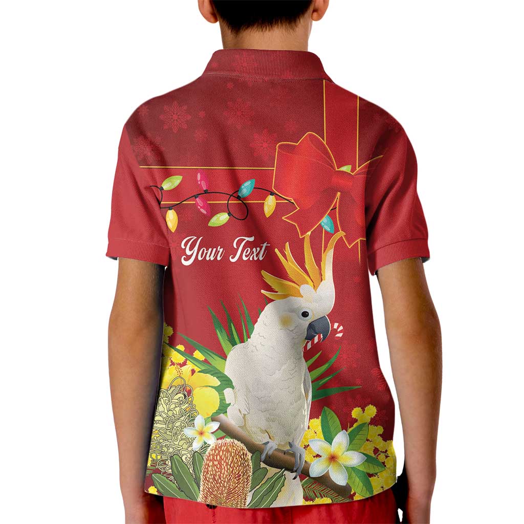 Personalised Australia Sulphur-crested Cockatoo Christmas Kid Polo Shirt Aussie Native Flowers Merry Xmas - Aussie Hoodie