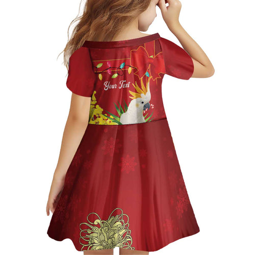 Personalised Australia Sulphur-crested Cockatoo Christmas Kid Short Sleeve Dress Aussie Native Flowers Merry Xmas - Aussie Hoodie