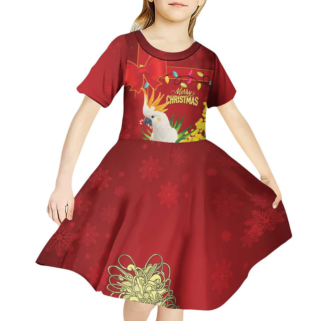 Personalised Australia Sulphur-crested Cockatoo Christmas Kid Short Sleeve Dress Aussie Native Flowers Merry Xmas - Aussie Hoodie