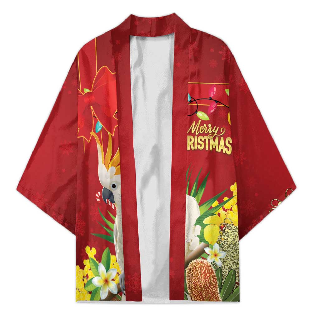 Personalised Australia Sulphur-crested Cockatoo Christmas Kimono Aussie Native Flowers Merry Xmas - Aussie Hoodie