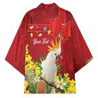 Personalised Australia Sulphur-crested Cockatoo Christmas Kimono Aussie Native Flowers Merry Xmas - Aussie Hoodie