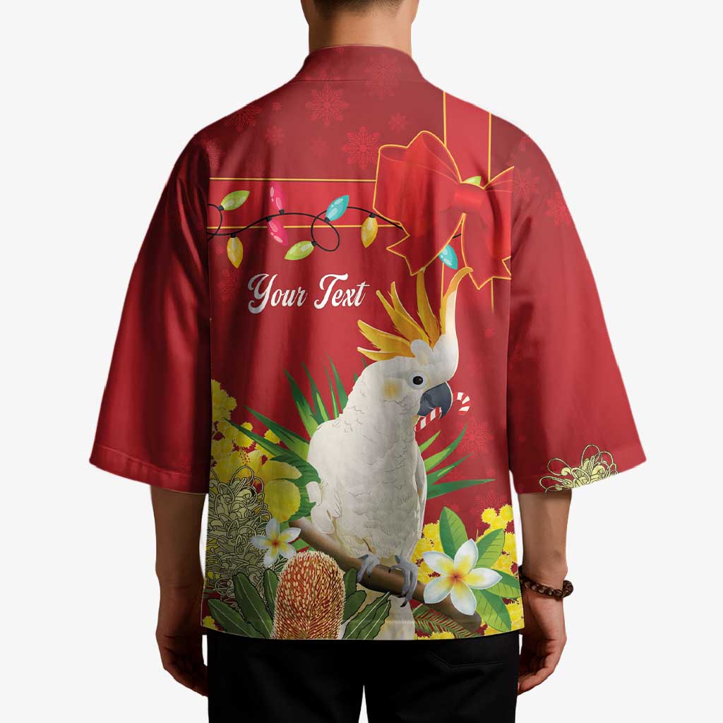 Personalised Australia Sulphur-crested Cockatoo Christmas Kimono Aussie Native Flowers Merry Xmas - Aussie Hoodie