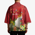 Personalised Australia Sulphur-crested Cockatoo Christmas Kimono Aussie Native Flowers Merry Xmas - Aussie Hoodie