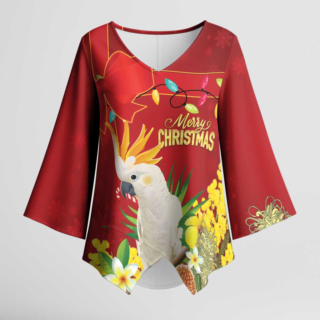 Personalised Australia Sulphur-crested Cockatoo Christmas Kimono Sleeve Blouse Aussie Native Flowers Merry Xmas - Aussie Hoodie