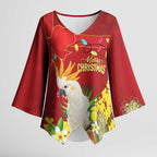 Personalised Australia Sulphur-crested Cockatoo Christmas Kimono Sleeve Blouse Aussie Native Flowers Merry Xmas - Aussie Hoodie