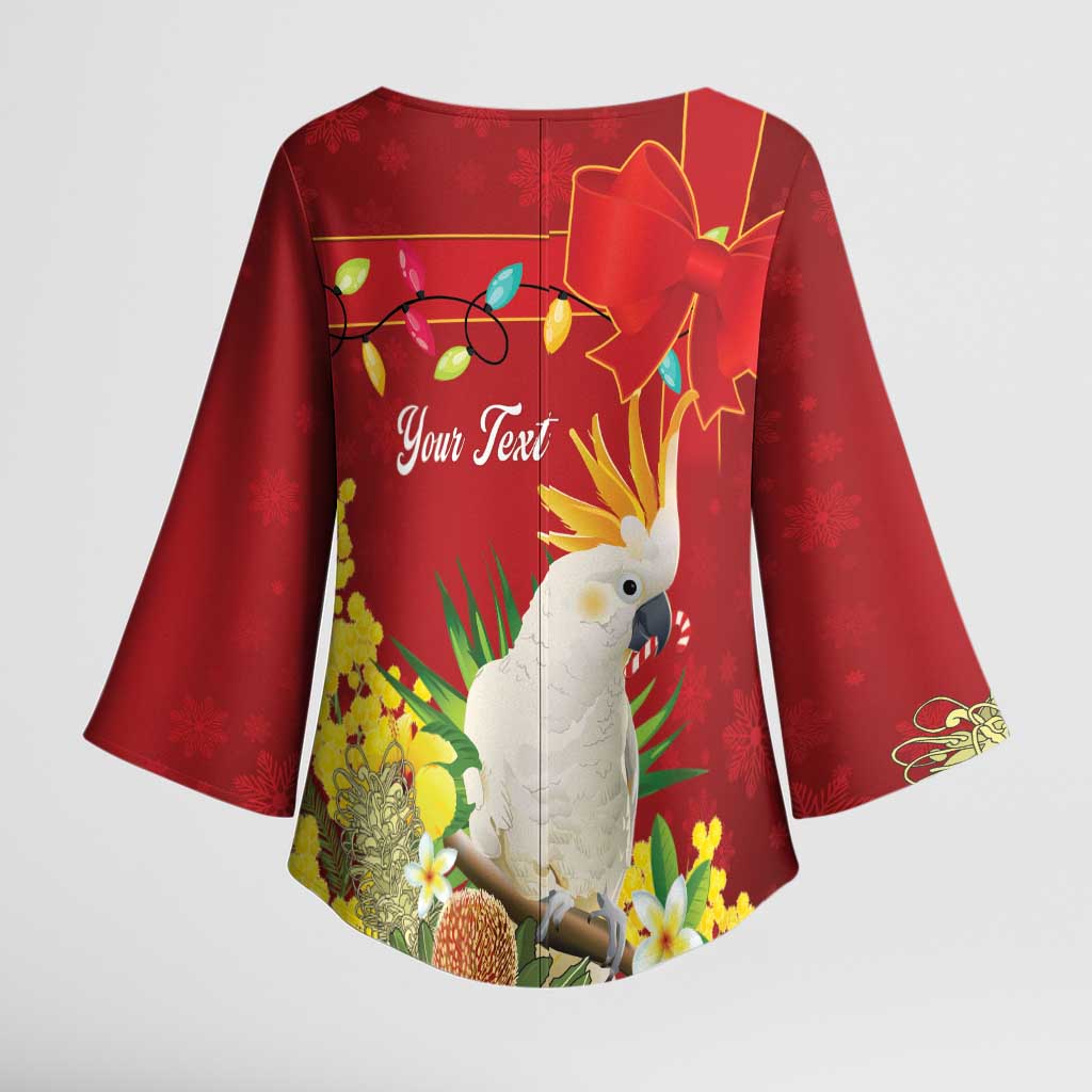 Personalised Australia Sulphur-crested Cockatoo Christmas Kimono Sleeve Blouse Aussie Native Flowers Merry Xmas - Aussie Hoodie