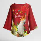 Personalised Australia Sulphur-crested Cockatoo Christmas Kimono Sleeve Blouse Aussie Native Flowers Merry Xmas - Aussie Hoodie