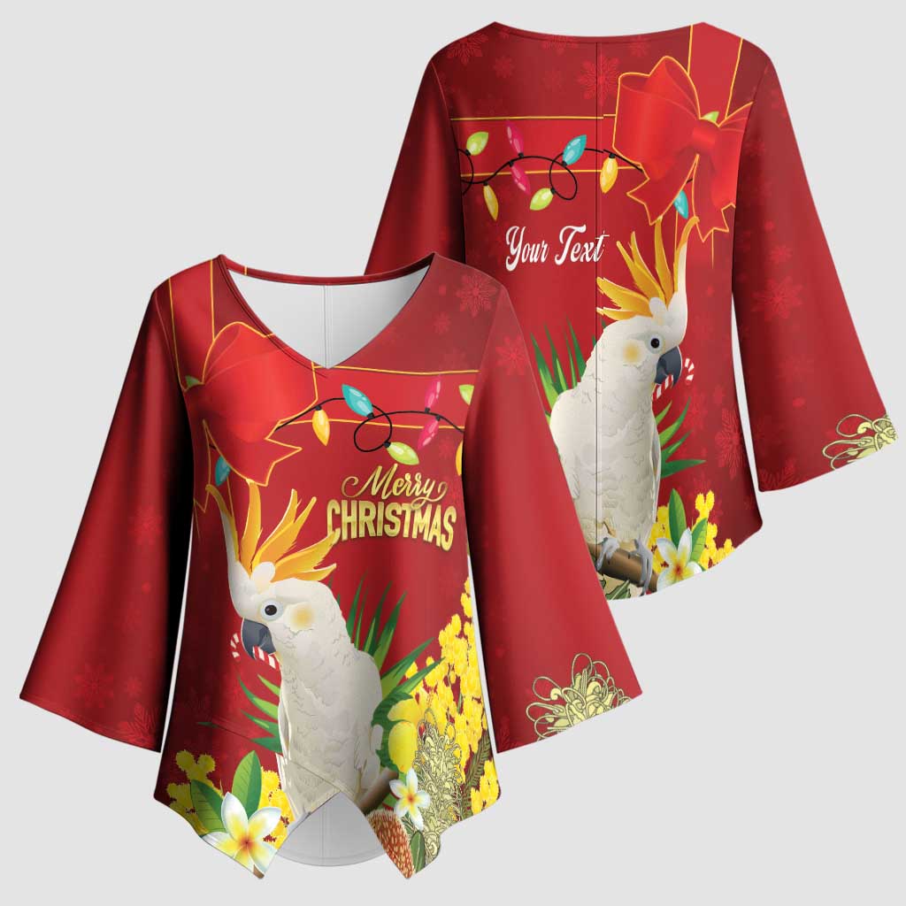 Personalised Australia Sulphur-crested Cockatoo Christmas Kimono Sleeve Blouse Aussie Native Flowers Merry Xmas - Aussie Hoodie