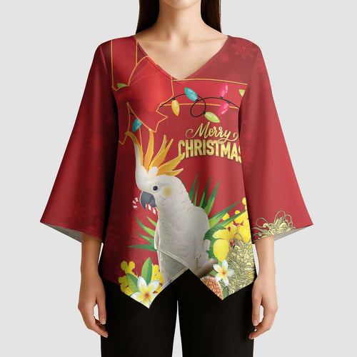 Personalised Australia Sulphur-crested Cockatoo Christmas Kimono Sleeve Blouse Aussie Native Flowers Merry Xmas - Aussie Hoodie
