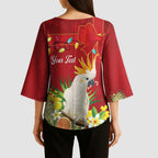 Personalised Australia Sulphur-crested Cockatoo Christmas Kimono Sleeve Blouse Aussie Native Flowers Merry Xmas - Aussie Hoodie